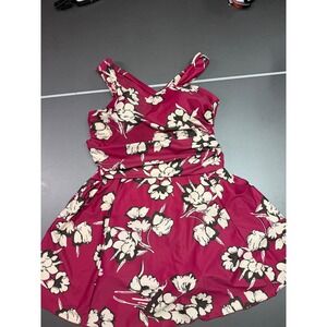 Cocopear Burgundy Floral Print Swim Dress One Piece Swimsuit 2XL Built-in Shorts